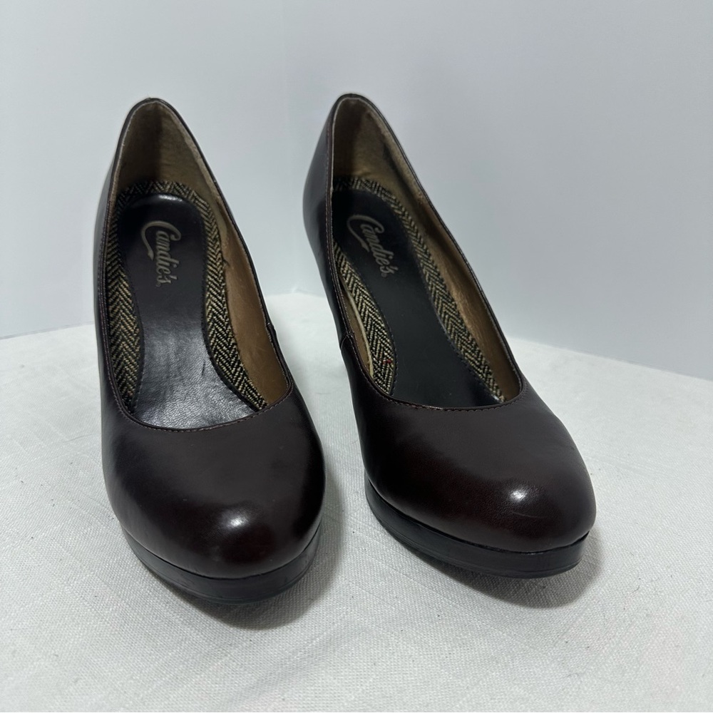 Candies Women Heel Shoes JESINA Dark Brown Faux Leather Pump Sandal (Size 7.5)